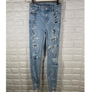 American Eagle Distressed Hi‎ Rise Jegging Jeans Size 0 Ripped Light Wash